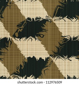Abstract decorative urban geometric shapes printed on textured linen fabric background. Seamless pattern. Vector.
