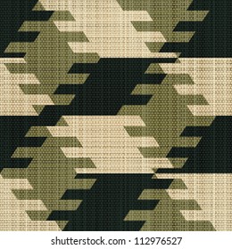 Abstract decorative urban geometric shapes printed on textured linen fabric background. Seamless pattern. Vector.