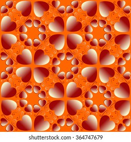 Abstract decorative Valentine's seamless pattern with red gradient heart shapes on orange background