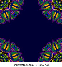 Abstract decorative vector background with abstract lacy mandalas. Frame with empty space for text.