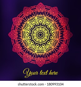 Abstract decorative vector background. Ornamental round lace pattern on blurred background. Can be used for banner, invitation, greeting card, scrap booking and others