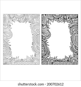 Abstract decorative vector ethnic borders for your text in 2 different contour techniques