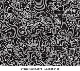 Abstract decorative vector seamless pattern with  figured hand drawn lines, ornaments and doodles