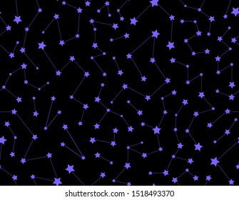 Abstract decorative vector seamless pattern with hand drawn constellations and stars 