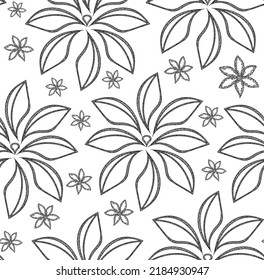 Abstract decorative vector seamless pattern with hand drawn flowers with long petals