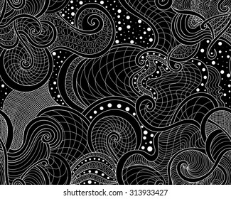 Abstract decorative vector seamless texture with curling ornaments, lines, grid. Endless texture. You can use it as a wallpaper pattern in interior design