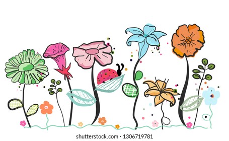 Abstract decorative vibrant color spring flowers