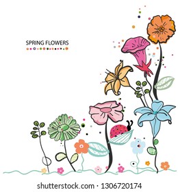 Abstract decorative vibrant color spring flowers greeting card

