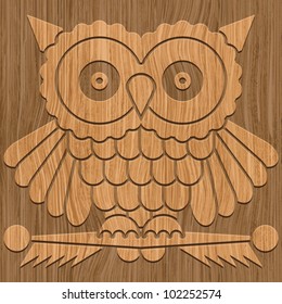 Abstract decorative wooden carving textured owl. Vector.