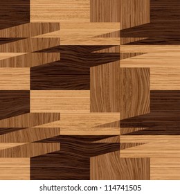 Abstract decorative wooden striped textured  illusion parquet mosaic background. Seamless pattern. Vector.