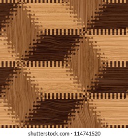 Abstract decorative wooden striped textured  illusion parquet mosaic background. Seamless pattern. Vector.