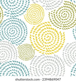 abstract decorative yellow green grey circle seamless pattern white background for textile, wrapping paper and cloth. 