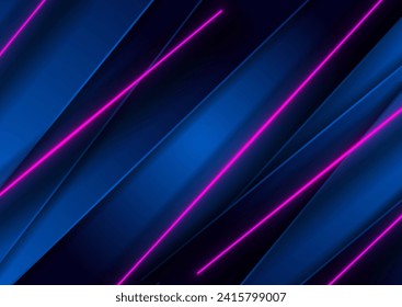 Abstract deep blue background with violet neon glowing lines. Vector technology corporate design