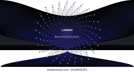 Abstract Deep Blue and Black Gradient with Radiating Particle Burst, Creating a Futuristic, Cosmic Explosion. Modern Tech Design. Vector Illustration.