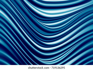 Abstract deep blue fabric satin wave luxury background texture vector illustration.