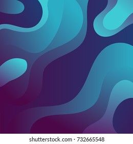 Abstract deep blue fluid and liquid lines in material design style featuring smooth gradients background