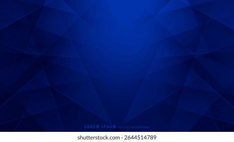 Abstract deep blue gradient background with overlapping transparent polygon shapes and diagonal lines. Vector illustration