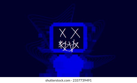 Abstract Deep Blue Neon Urban Style Humanoid Robot is Glitched Artwork