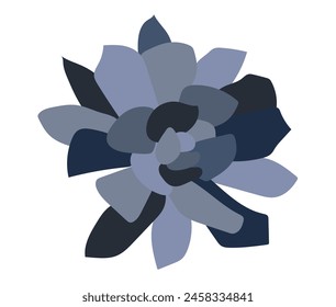 Abstract deep blue peony head in flat design. Indigo petals of rose blossom. Vector illustration isolated.