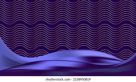 Resumen fondo azul violeta oscuro profundo con olas doradas. Línea de oro. Pantalla digital de lujo de arte. Diseño de la cubierta real. Plantilla de invitación. Tarjeta Premium. Copiar espacio. Tecnología de innovación. NFT. Cartel