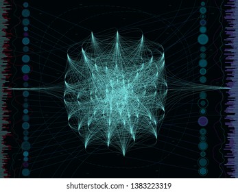 abstract deep dark space with large information massive showed as points forming cloud and connected to each-other by lines