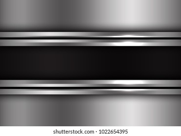 Abstract deep grey banner on black line metal pattern design modern luxury futuristic background vector illustration.