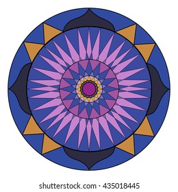 Abstract deep lilac color round decoration sacred geometric mandala stained glass print pattern vector illustration