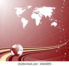 Abstract deep purple background with globe and map of the world