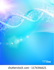 Abstract deep sea background in science design. Cosmetic DNA of a cream molecule. Beauty skin care design over the blue backdrop. Vector illustration.
