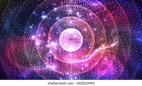 Abstract Deep Space Nebula Field With Stars Vector. Colorful Design Large Galaxy Planetary Nebula Located In Constellation Aquarius. Mysterious Universe Cosmos Realistic 3d Illustration