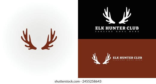 Abstract deer antlers logo in brown color isolated on multiple background colors. The logo is suitable for Elk Hunter Club icon logo design inspiration templates.