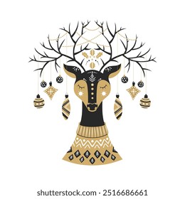 abstract deer with christmas tree and ethnic design