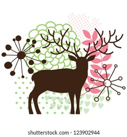 Abstract deer with floral elements