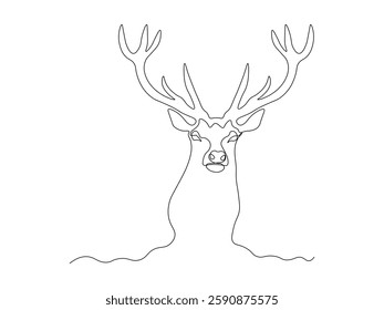 abstract deer head with horns, continuous single one line art hand drawing sketch logo