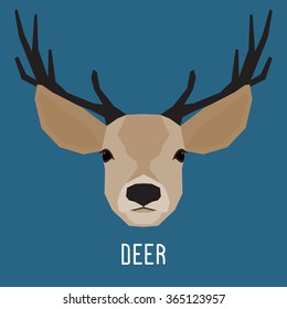 Abstract deer head isolated on blue background. Graphic cartoon deer portrait for design card, invitation, banner, book, scrapbook, t-shirt, poster, sketchbook, album etc.