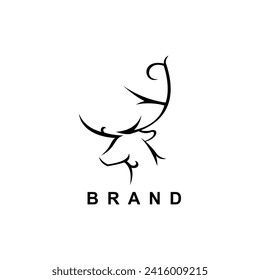 Abstract Deer Head logo design, Elk antlers sign. Wildlife stag symbol. Vector illustration.