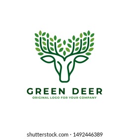 Abstract deer head logo with leaf.  Abstract, creative logo design  Color and text can be changed according to your need.