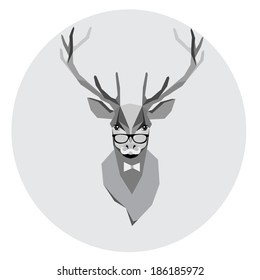 Abstract deer head with a mustache and glasses in the butterfly style hipster