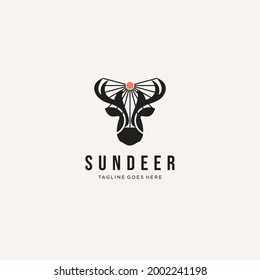 Abstract Deer Head with sun Logo Design. Vector illustration. Stylized geometric shape deer logotype. for t-shirt design art