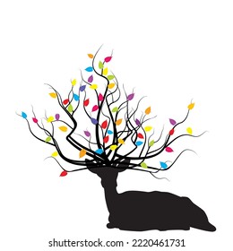 Abstract deer with horns made from a tree with colorful leaves