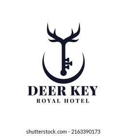 abstract deer and key with crescent moon logo. Luxury hotel and spa logo