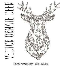 Veado abstrato . Ilustração de vetor isolado ornamentado. Desenho desenhado à mão.