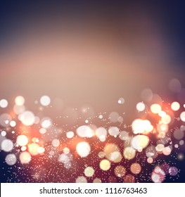 Abstract defocused christmas background. Festive elegant blue abstract background with bokeh lights