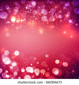 Abstract defocused christmas background. Festive elegant abstract background with pink bokeh  lights 