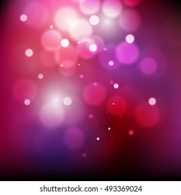 Abstract defocused christmas background. Festive elegant abstract background with pink and red bokeh lights, vector illustration