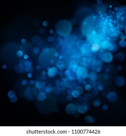 Abstract defocused circular blue bokeh on dark background. EPS 10