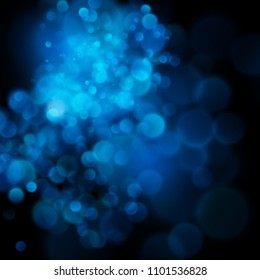 Abstract defocused circular blue bokeh on dark background. EPS 10
