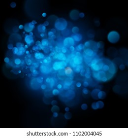 Abstract defocused circular blue bokeh on dark background. EPS 10
