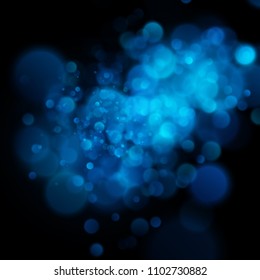 Abstract defocused circular blue bokeh on dark background. EPS 10
