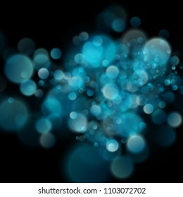 Abstract defocused circular blue bokeh on dark background. EPS 10